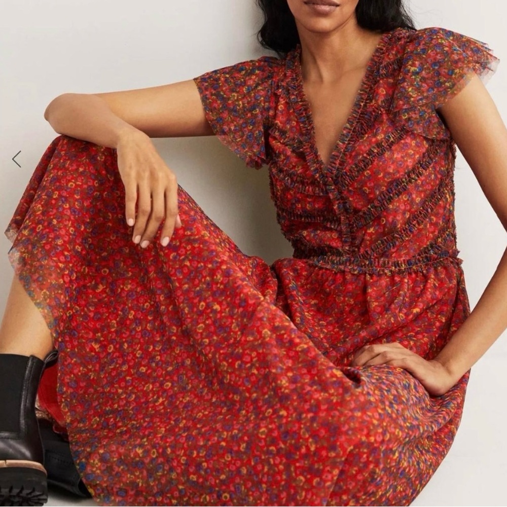 Boden V-Neck Tulle Floral Maxi Dress Size 10